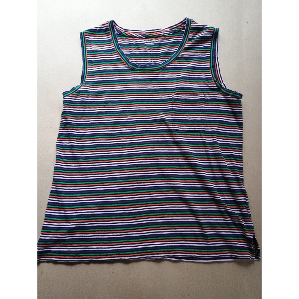 Madewell Pocket Womens Tank Shirt Medium Sleeveless Striped Round Neck